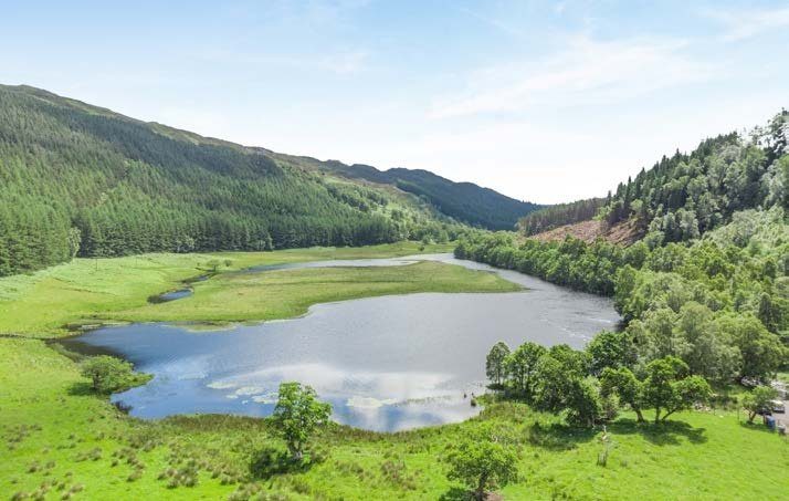 The loch in the valley floor, with forestry rising on both sides